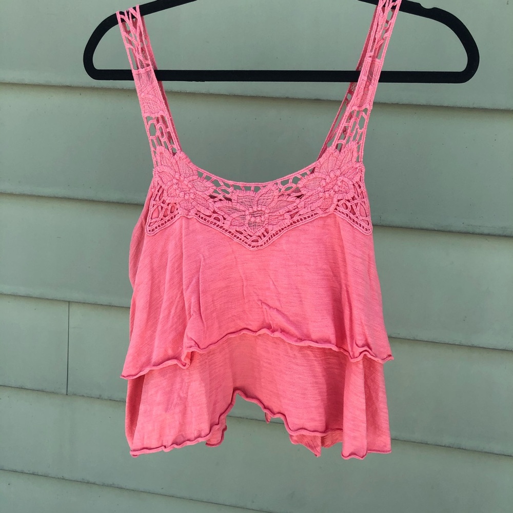 Pink open back crop top